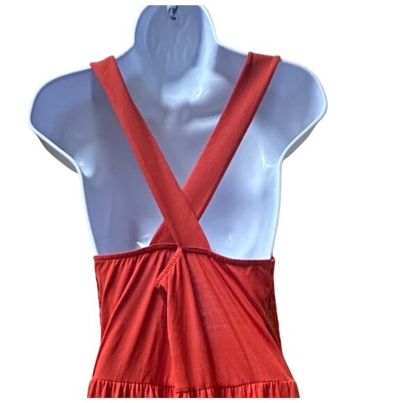 Smocked Bodice Sleeveless Red Midi Dress With Crisscross Back Medium - Picture 5 of 9